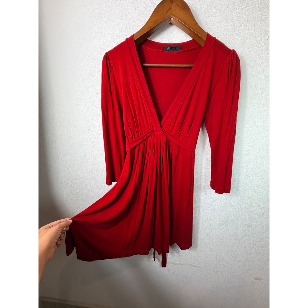 Forever 21 Women Mini Dress Red Large V-Neck Empire Waist Tie Back FE2720